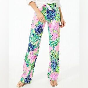 Lilly Pulitzer Pink and Green Wide Leg Pants